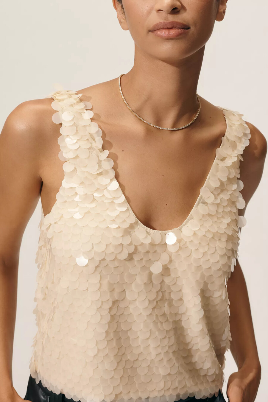 canotta con scollo a barchetta e paillettes lyrebird