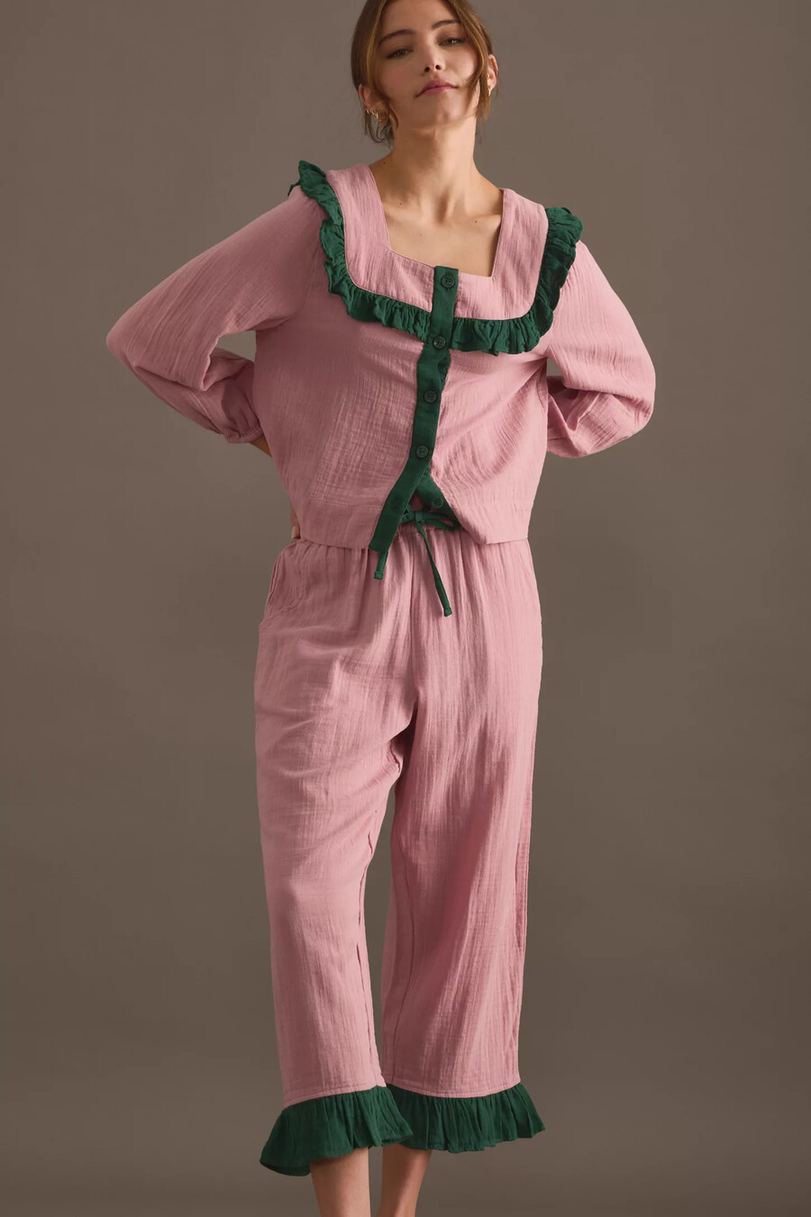 pigiama con volant rosa tbco