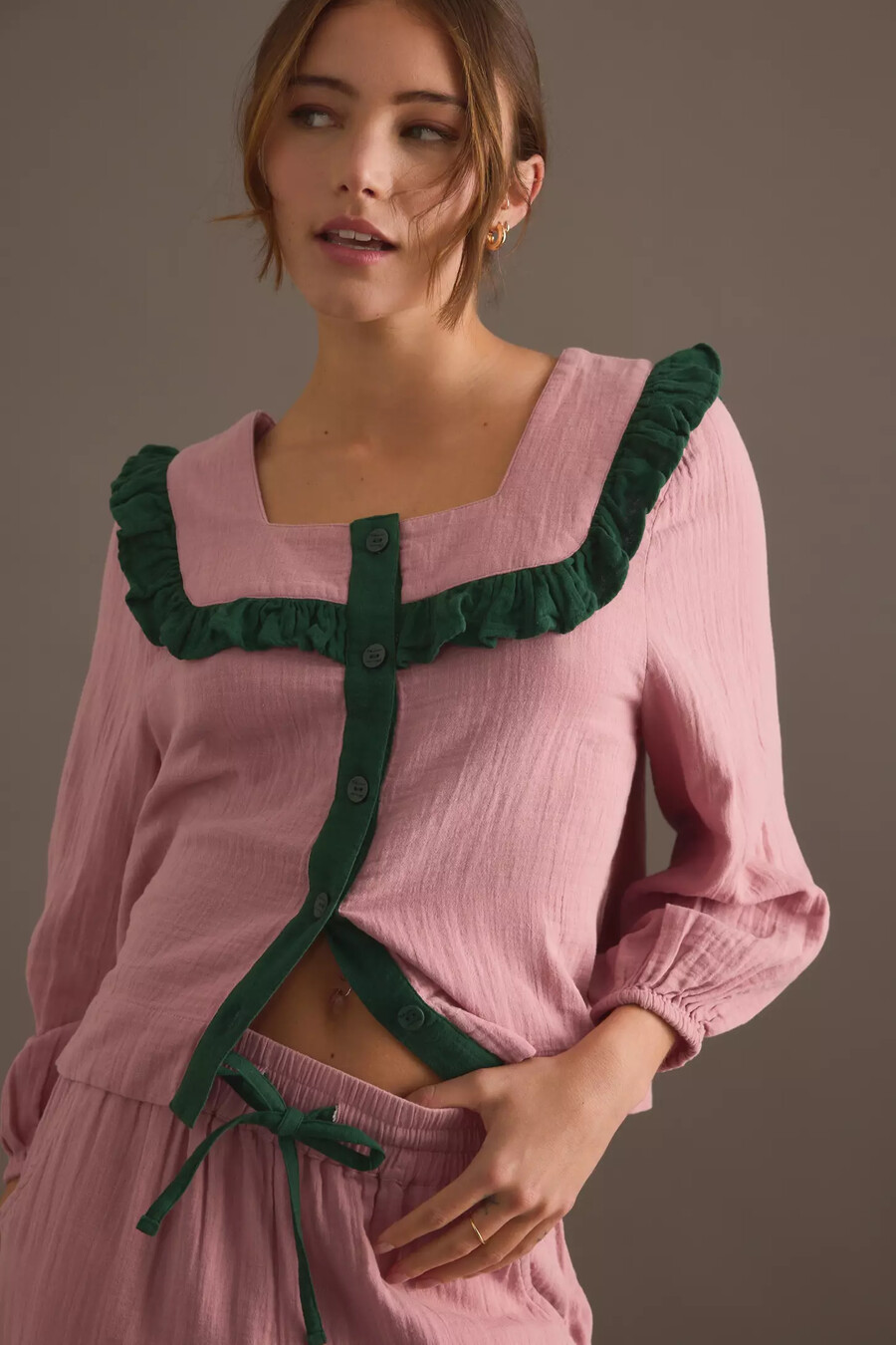 pigiama con volant rosa tbco