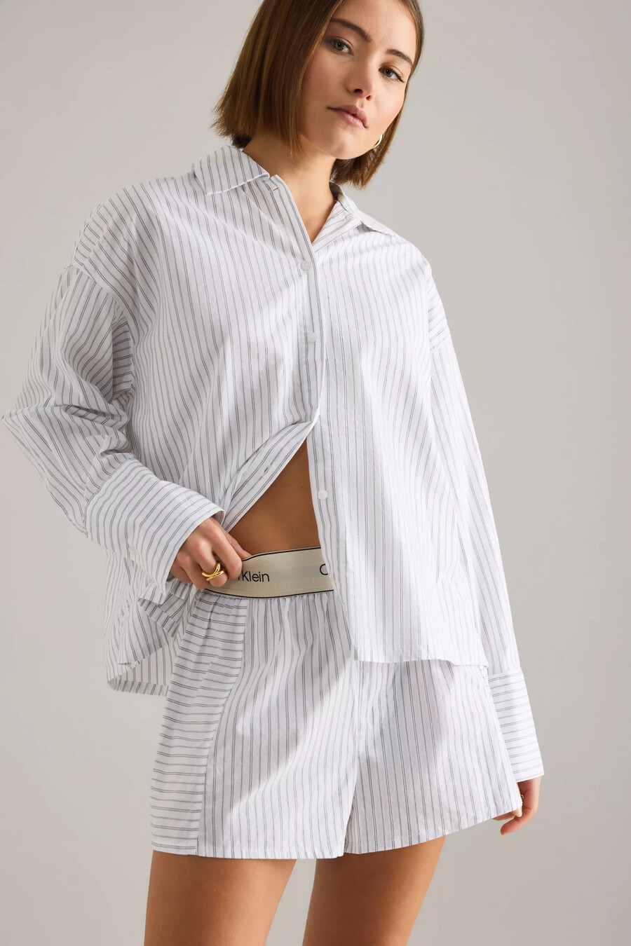 camicia in popeline a righe calvin klein