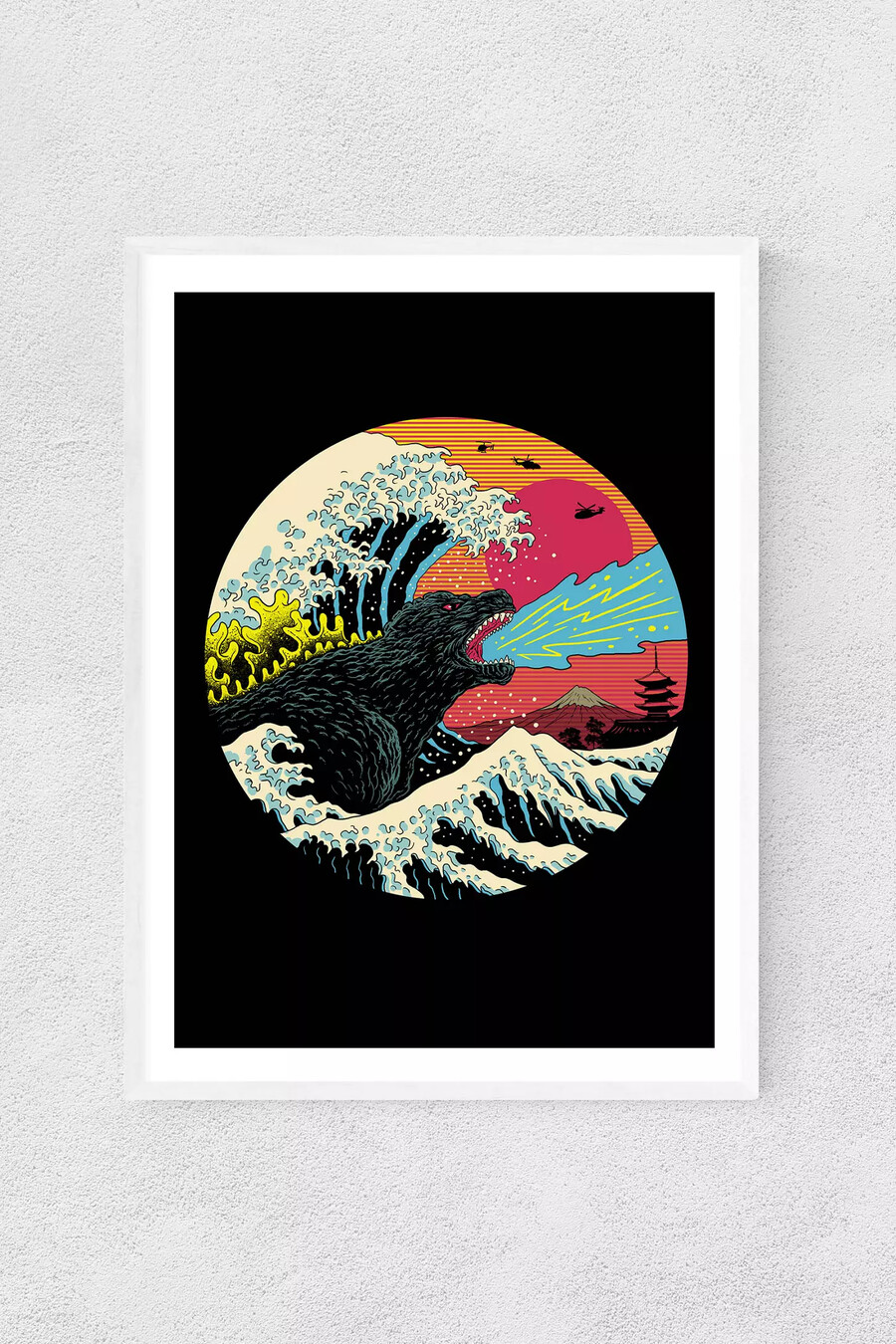 arte murale retro wave kaiju