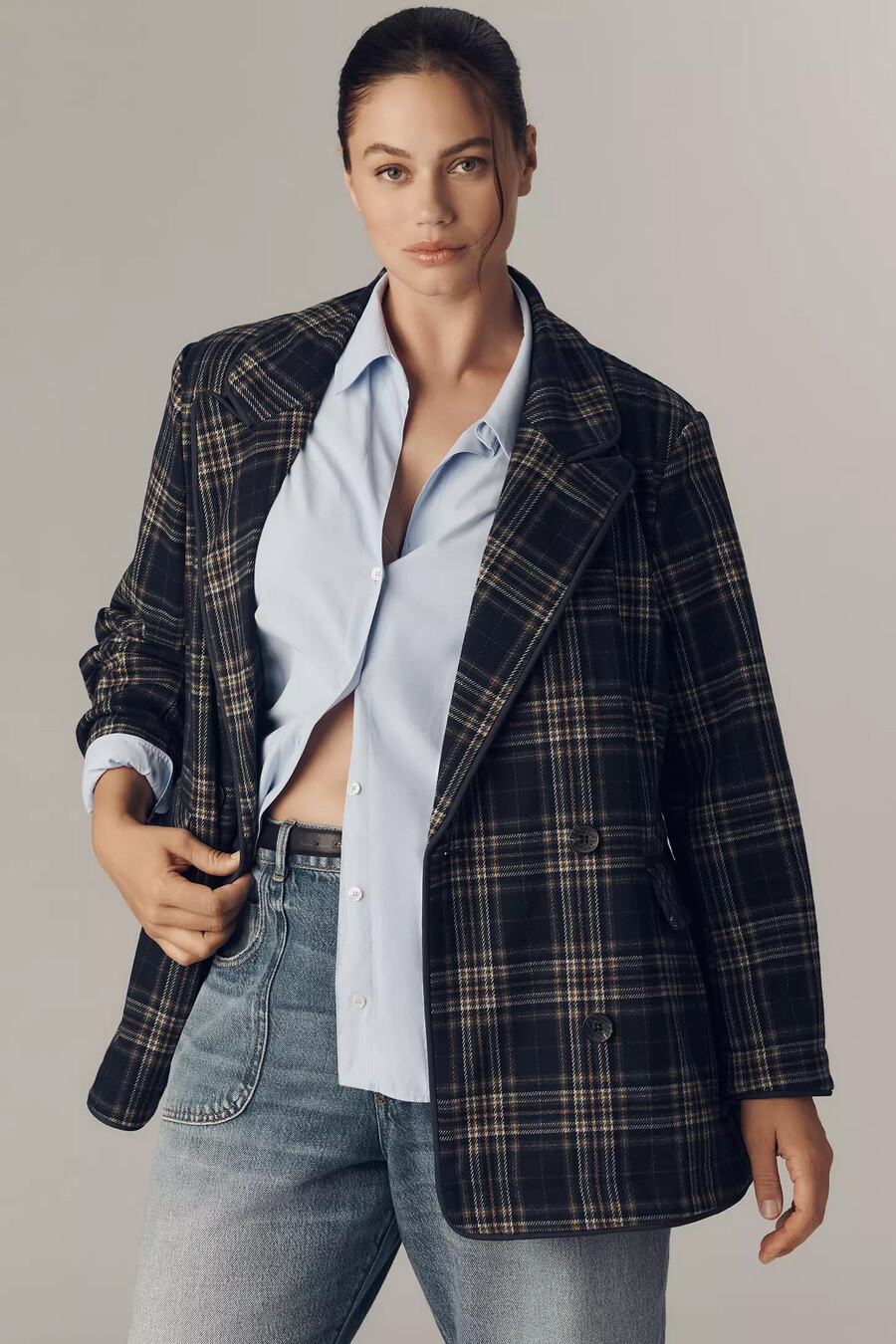 blazer scozzese doppiopetto in maglia avec les filles