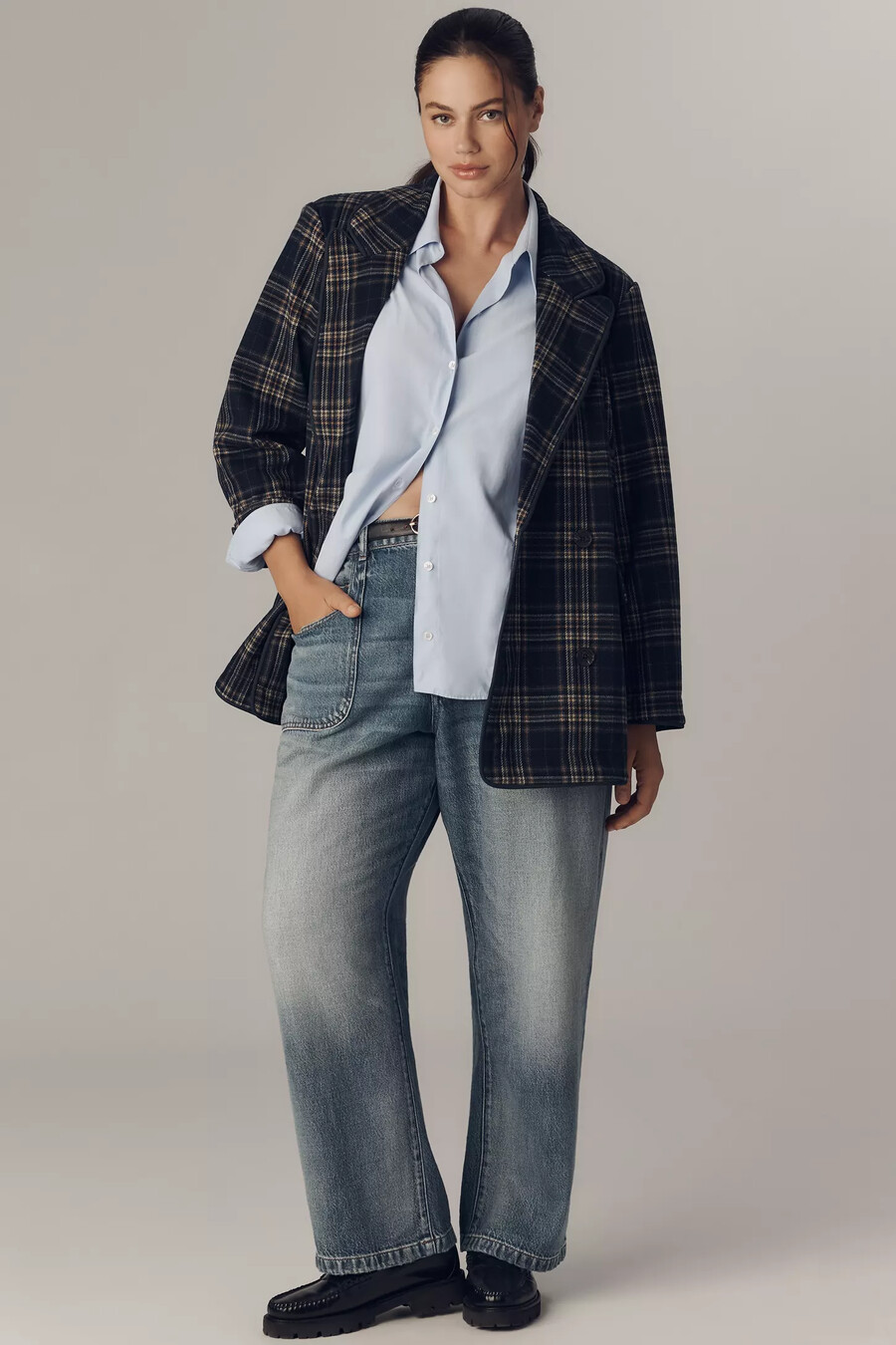 blazer scozzese doppiopetto in maglia avec les filles