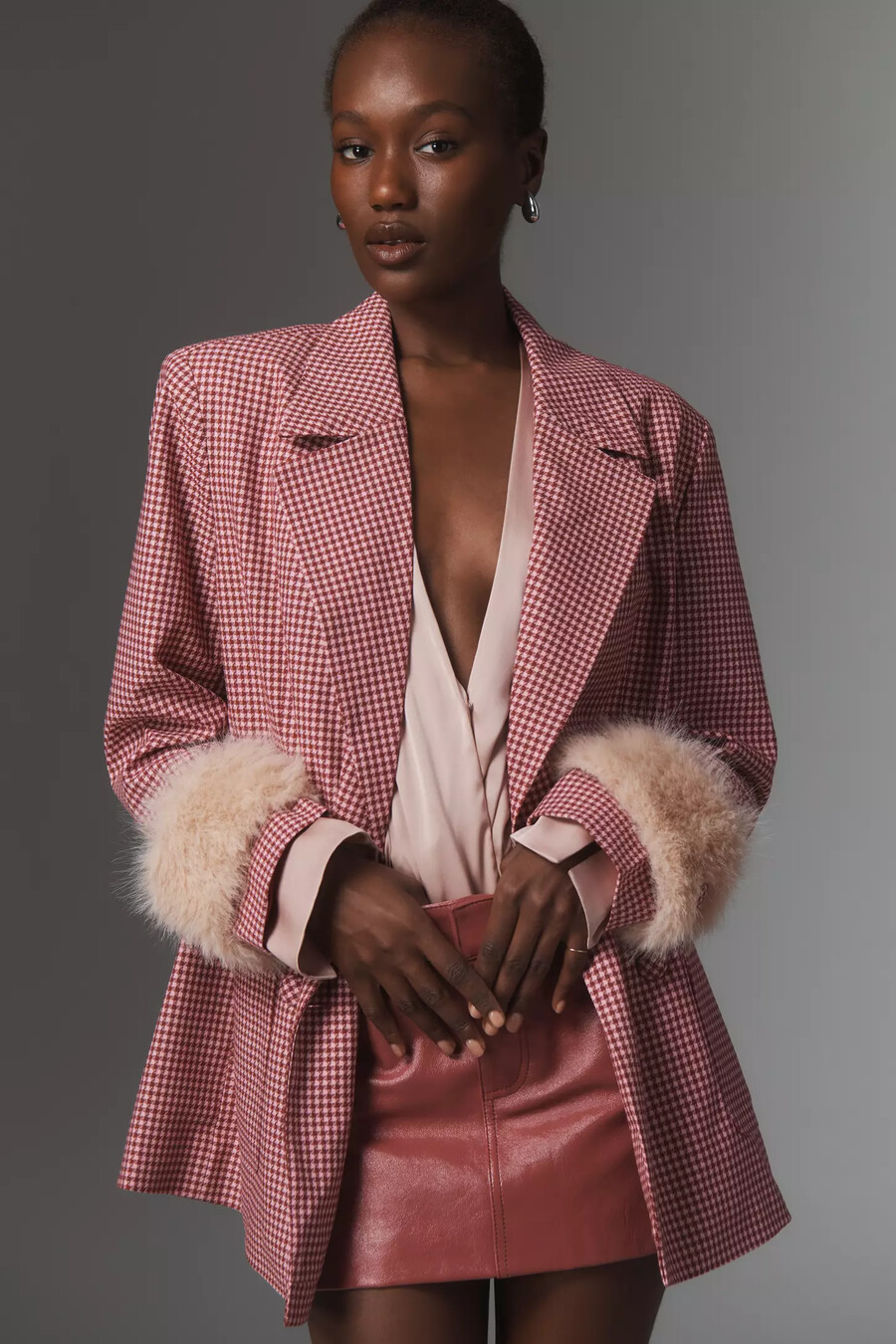 blazer maeve con polsini in pelliccia sintetica pied de poule