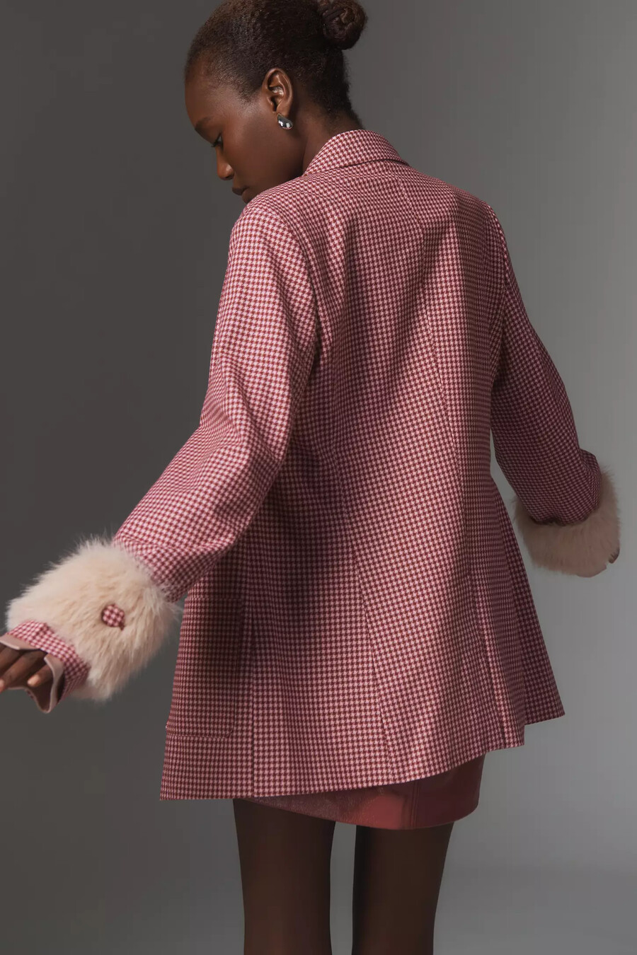 blazer maeve con polsini in pelliccia sintetica pied de poule