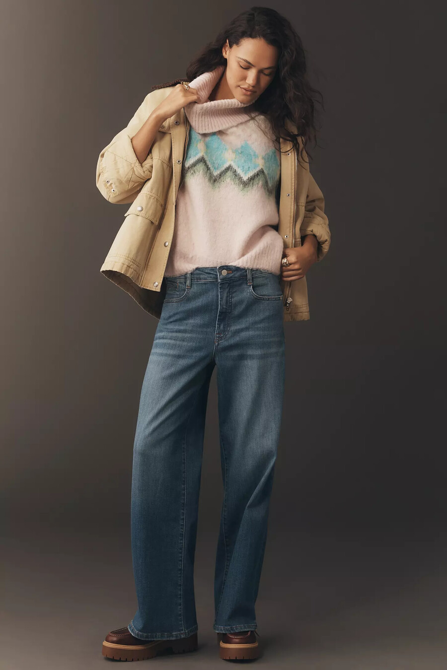 jeans a gamba larga e vita alta sadie di anthropologie