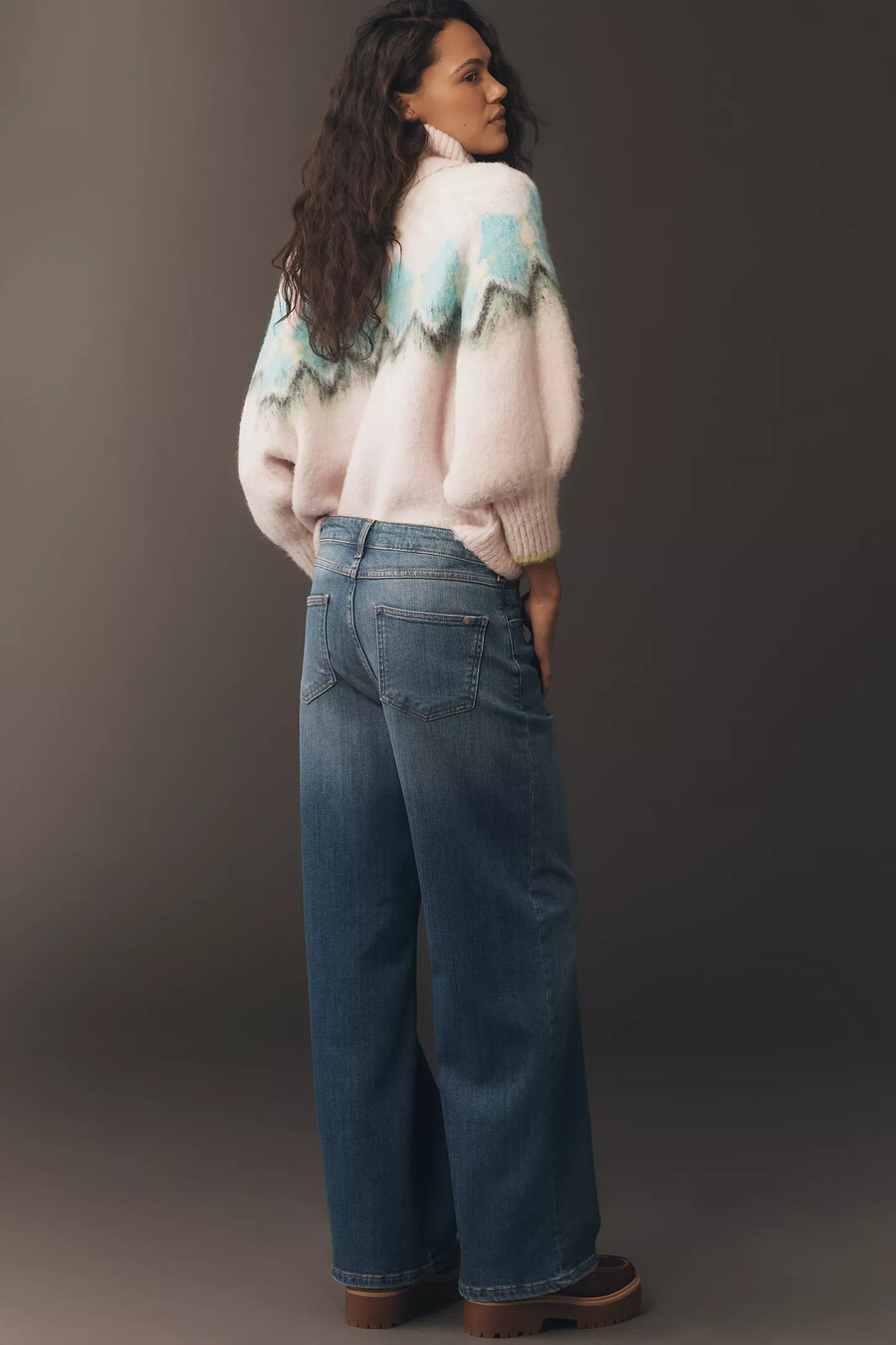 jeans a gamba larga e vita alta sadie di anthropologie
