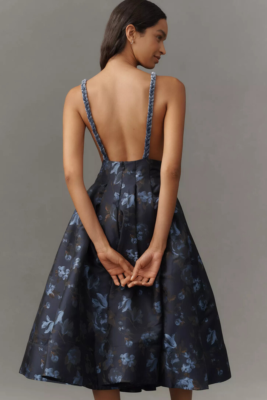 abito midi a trapezio in jacquard di velluto con scollo a v maeve