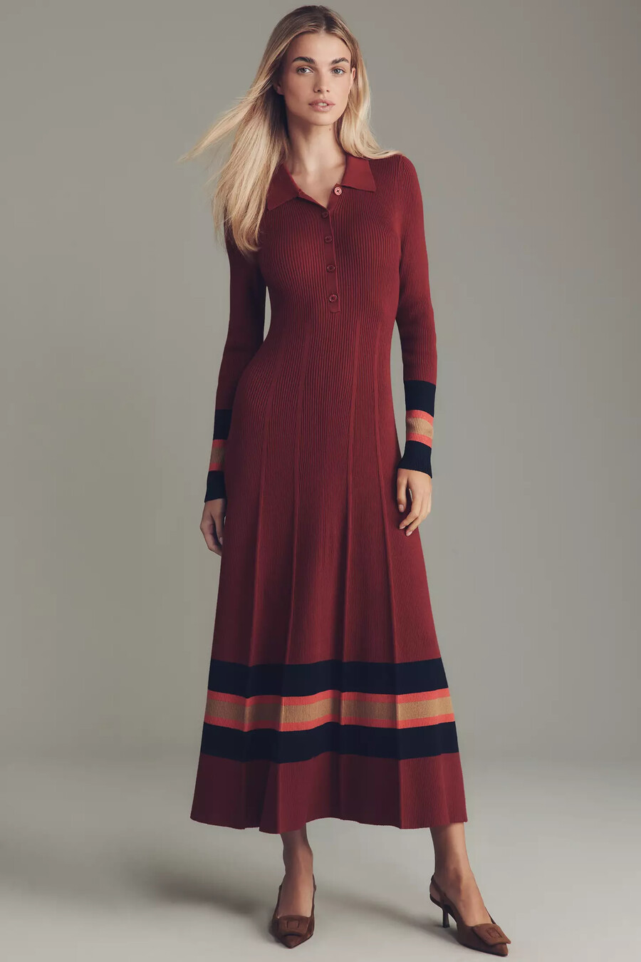 abito midi in maglia a maniche lunghe plissettato maeve