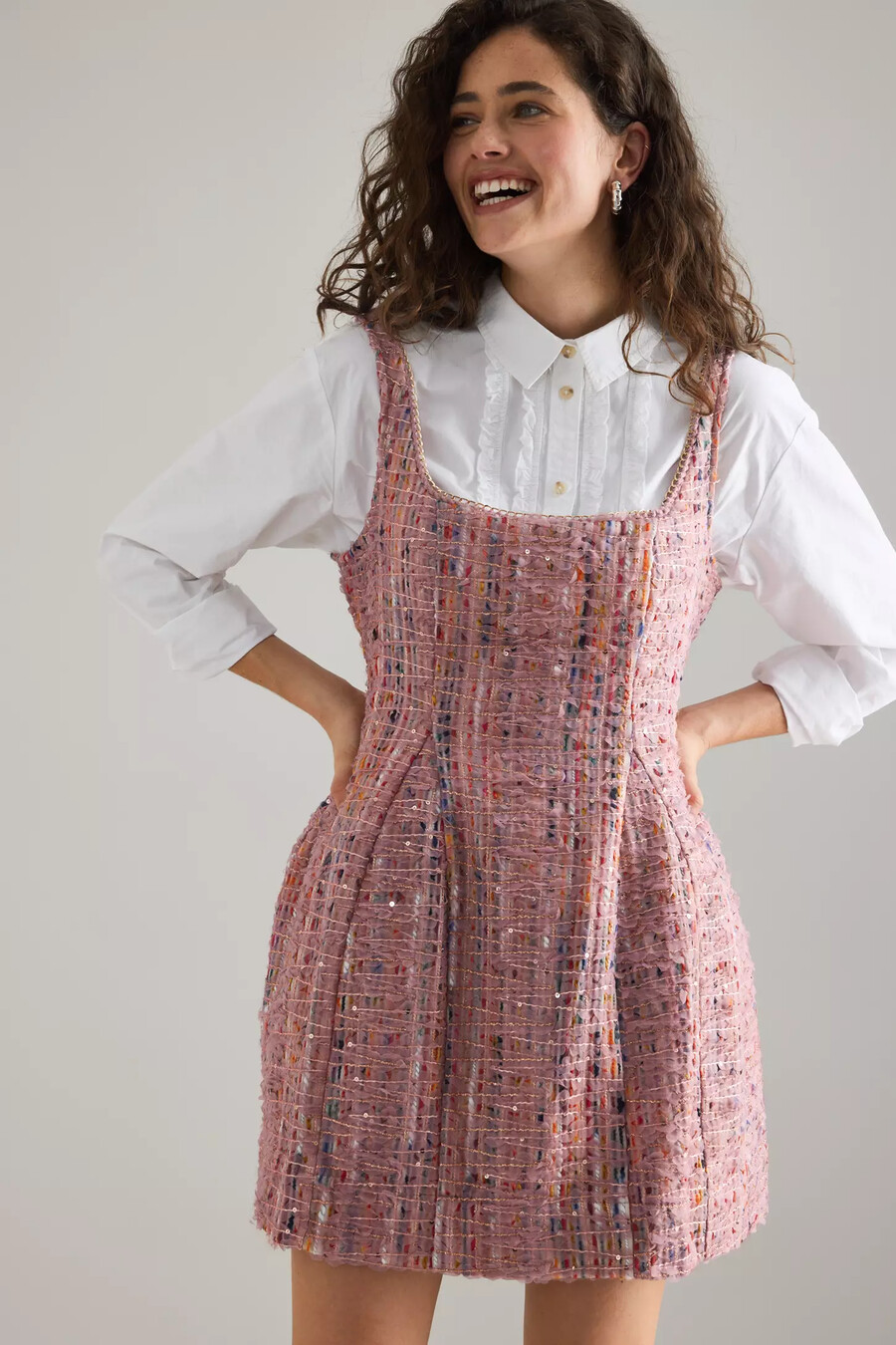 mini abito svasato in tweed senza maniche maeve