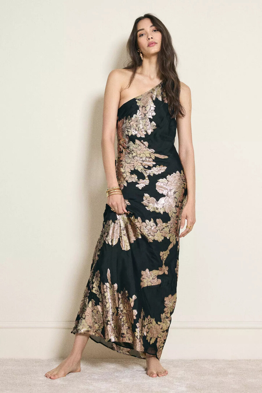 abito sottoveste midi in jacquard monospalla lily