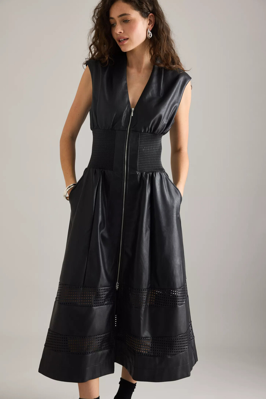 abito midi con cerniera frontale in similpelle tommie