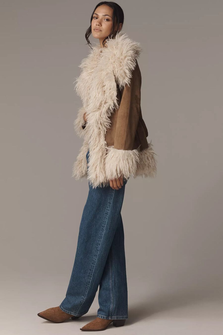 cappotto in pelliccia sintetica con cintura maeve