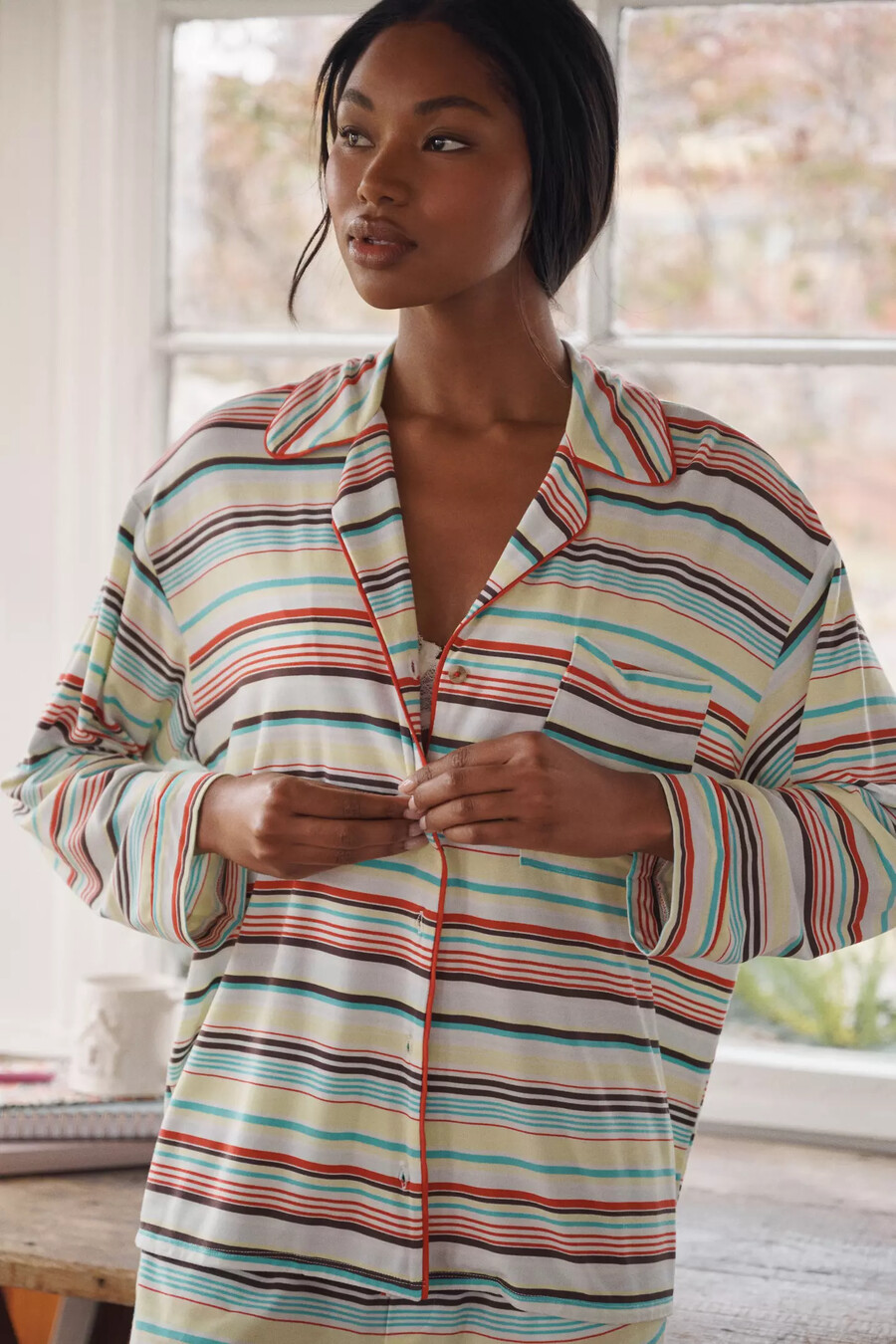 camicia da pigiama a maniche lunghe con bordino briar