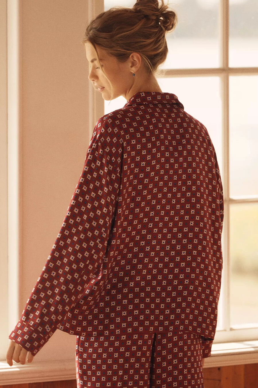 camicia da pigiama in seta a maniche lunghe lyrebird