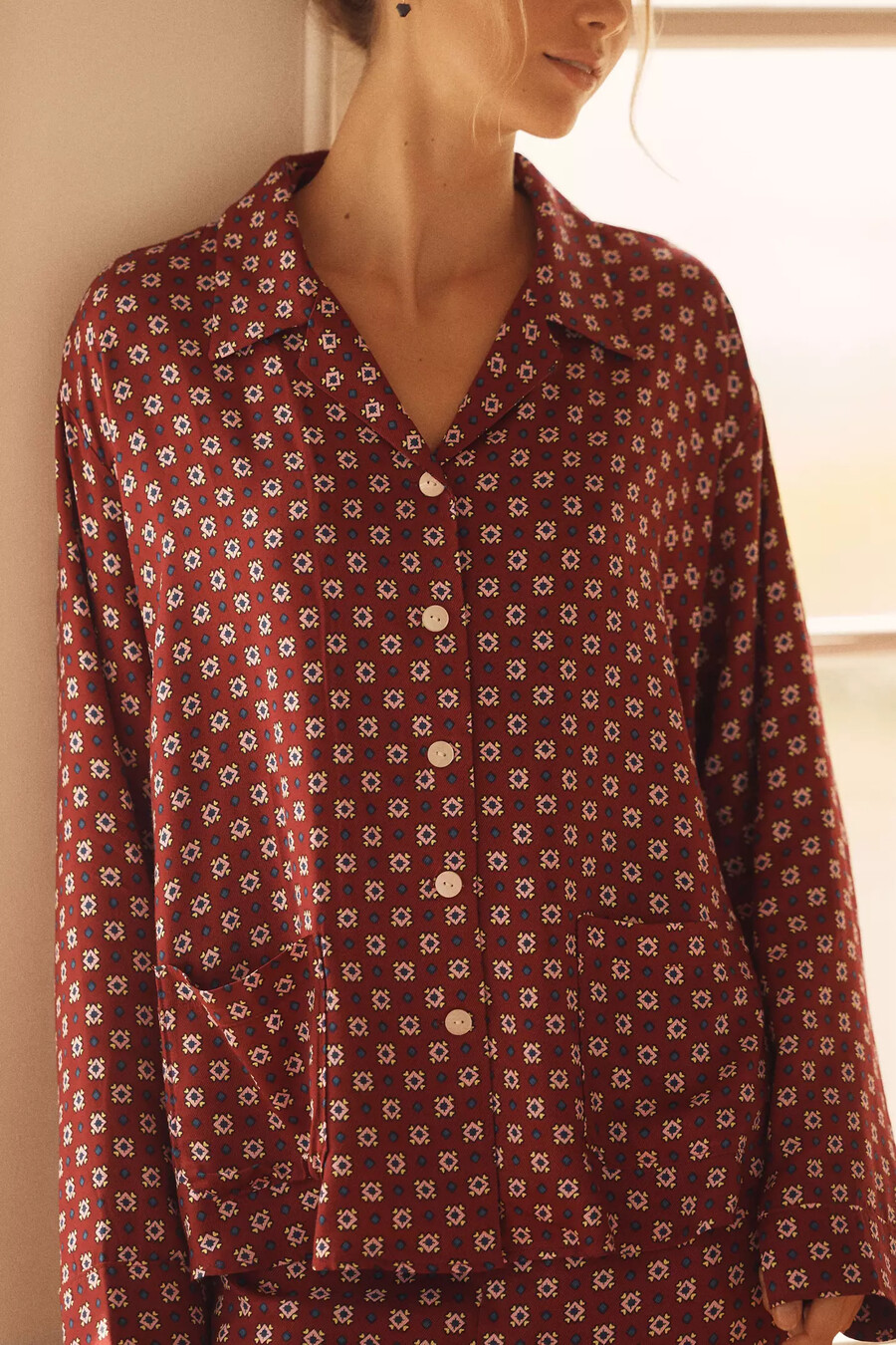 camicia da pigiama in seta a maniche lunghe lyrebird