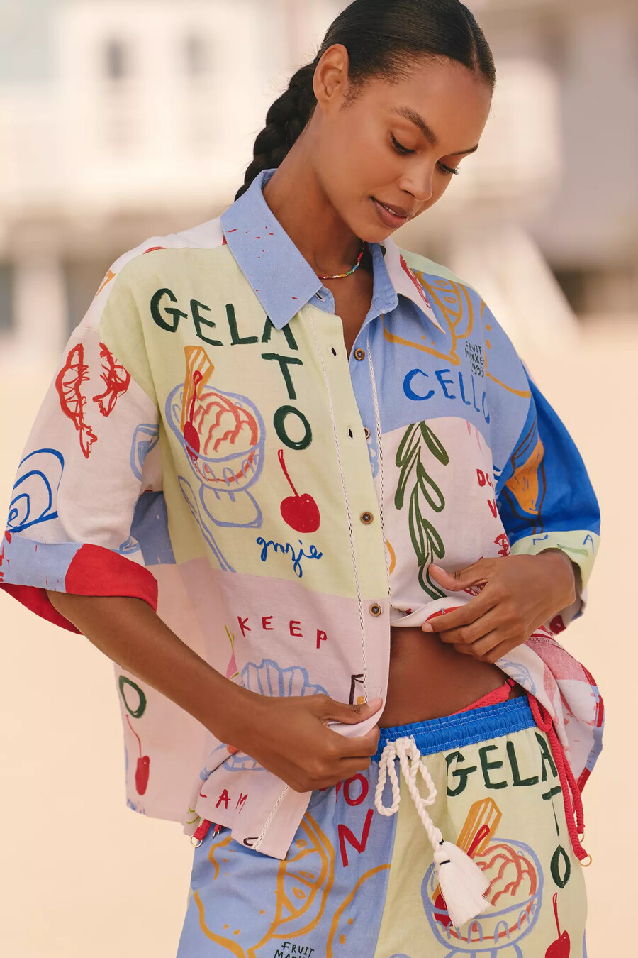 blusa in lino con stampa a blocchi jordan nickson x celandine