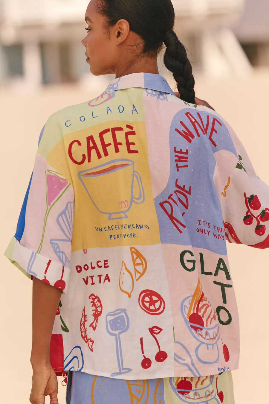 blusa in lino con stampa a blocchi jordan nickson x celandine