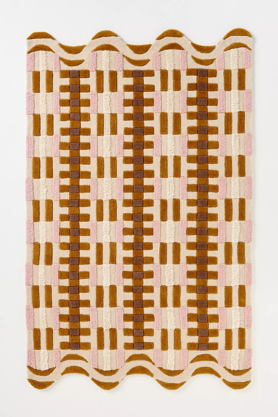 tappeto geometrico smerlato in lana tuftata