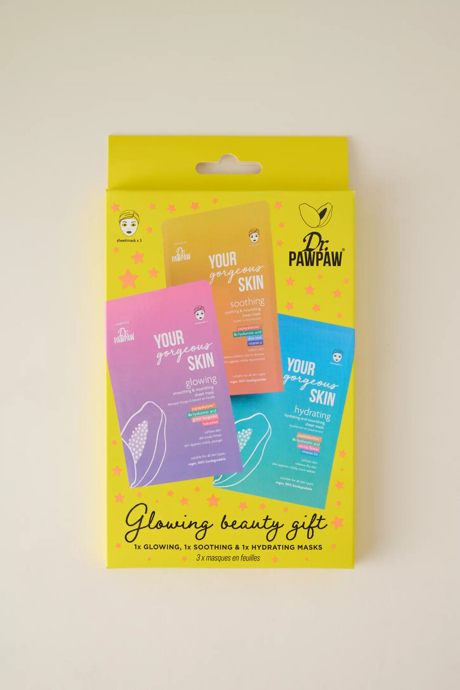 set regalo maschera in tessuto glowing beauty del dr. paw paw