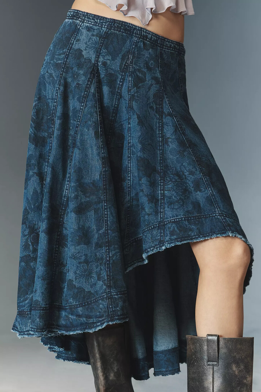 gonna midi con sottoveste in denim stampato pilcro