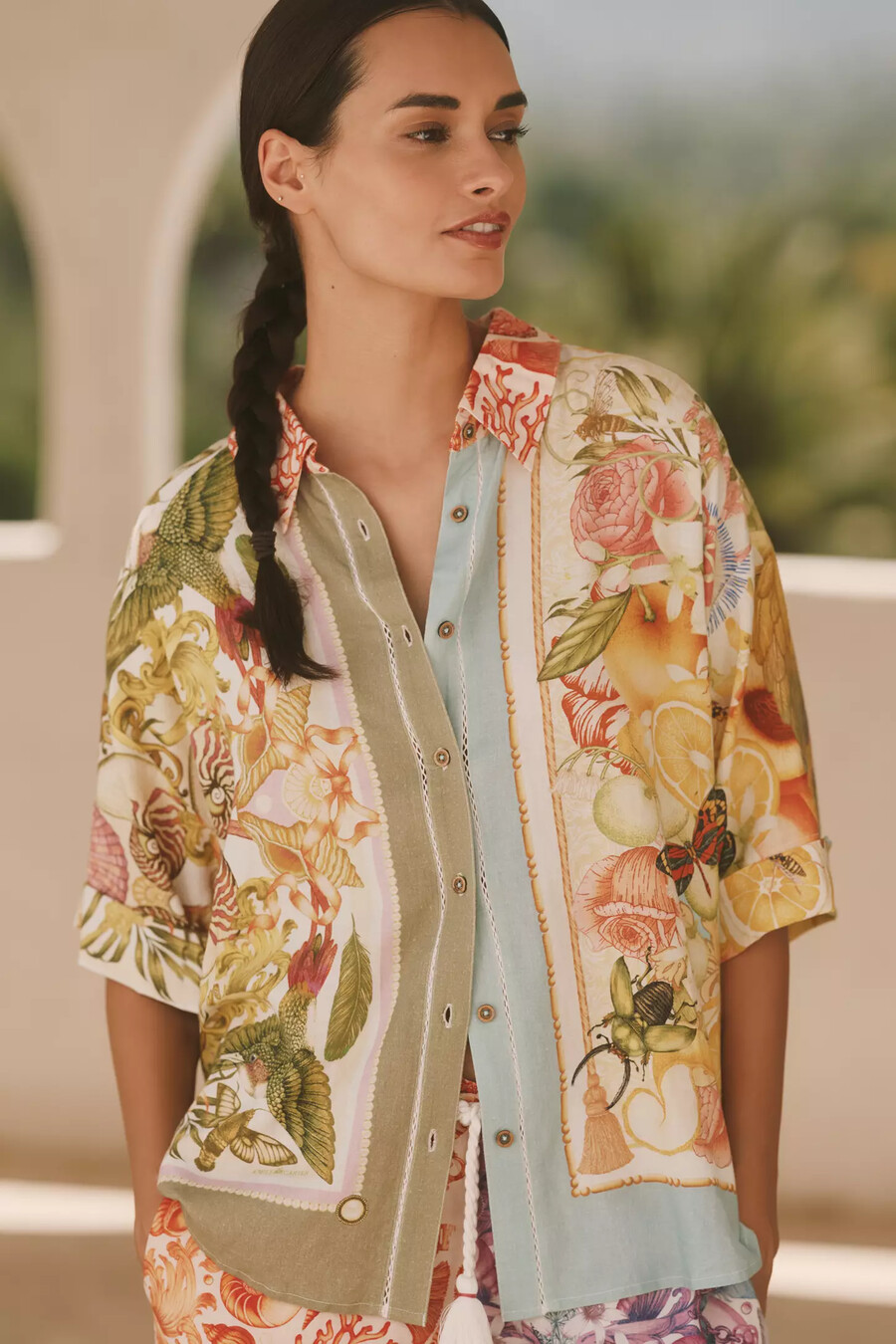 camicia in lino stampato emily carter x celandine