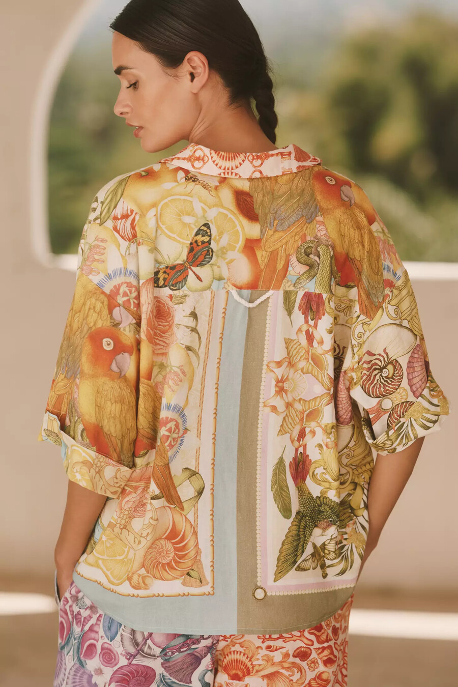 camicia in lino stampato emily carter x celandine
