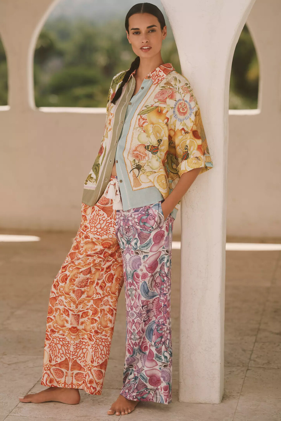 camicia in lino stampato emily carter x celandine