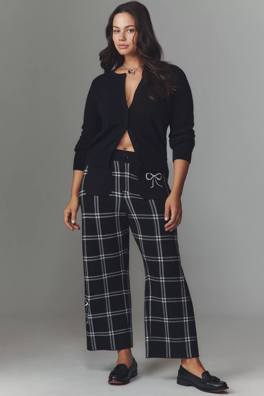 pantaloni a gamba larga e vita alta in maglia colette di maeve