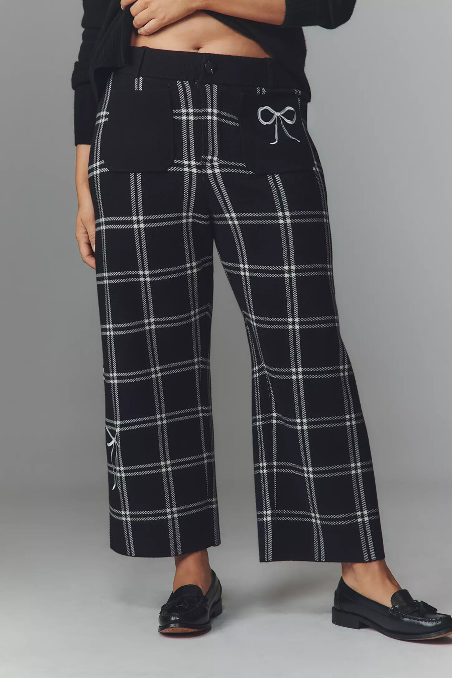 pantaloni a gamba larga e vita alta in maglia colette di maeve