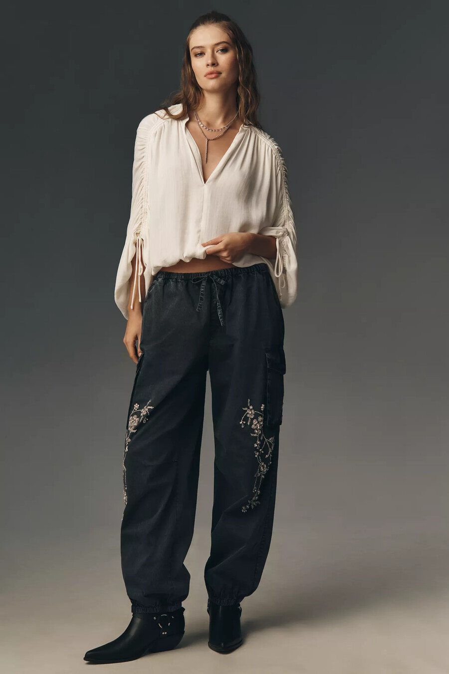 pantaloni a palloncino decorati con cristalli pilcro