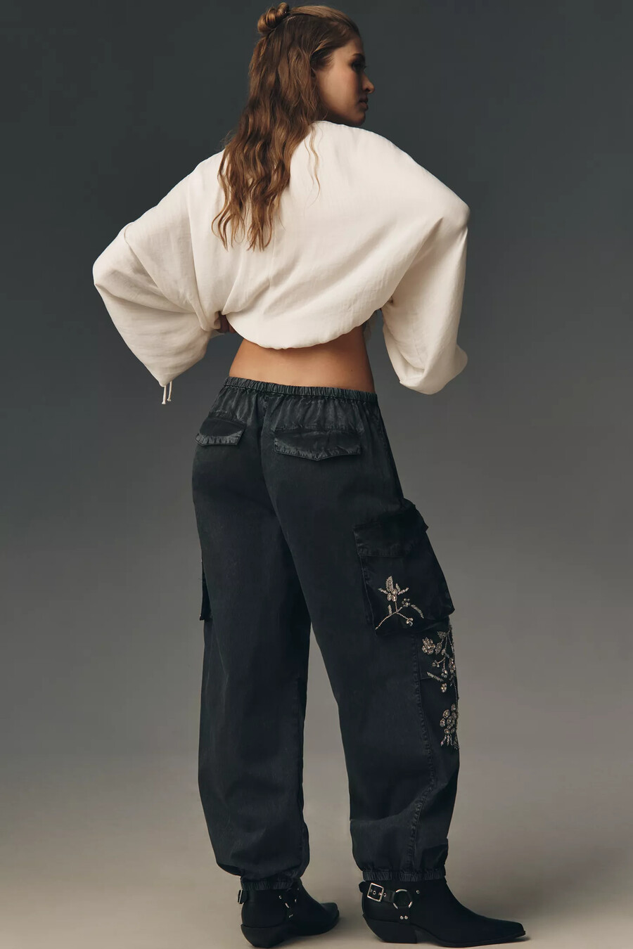 pantaloni a palloncino decorati con cristalli pilcro