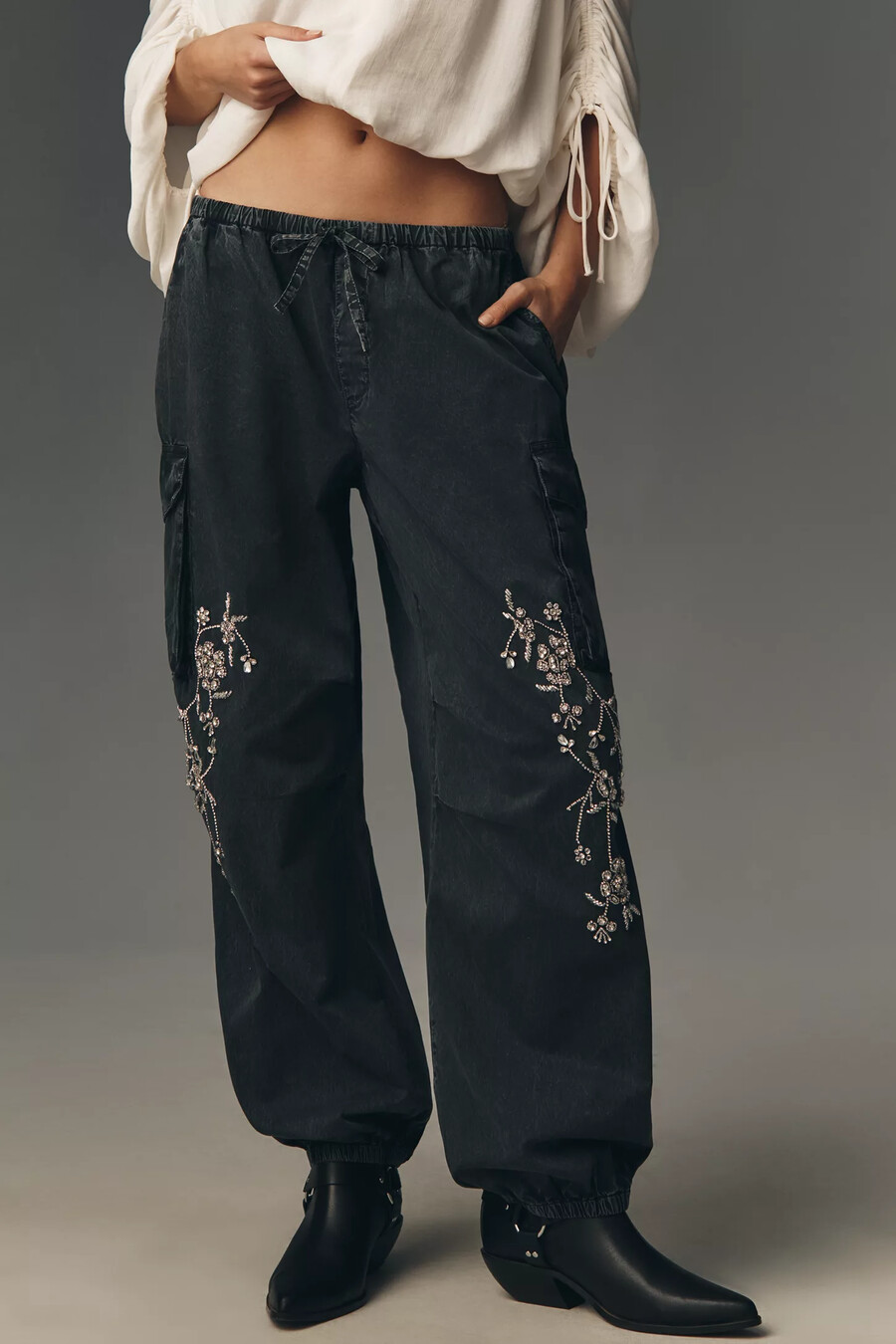 pantaloni a palloncino decorati con cristalli pilcro