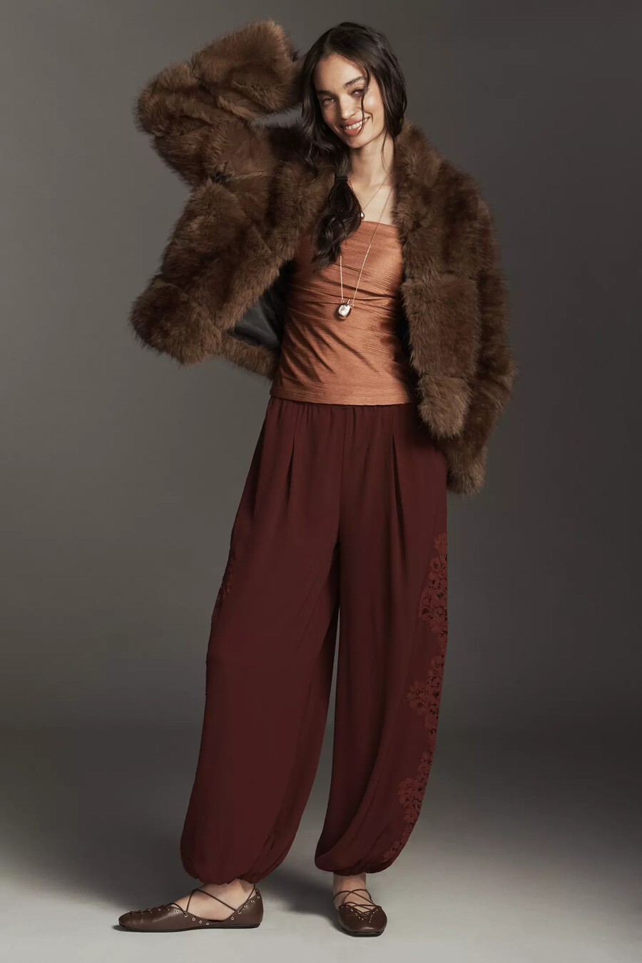 pantaloni a palloncino in pizzo imogen bl-nk