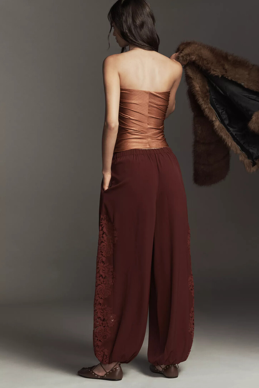 pantaloni a palloncino in pizzo imogen bl-nk