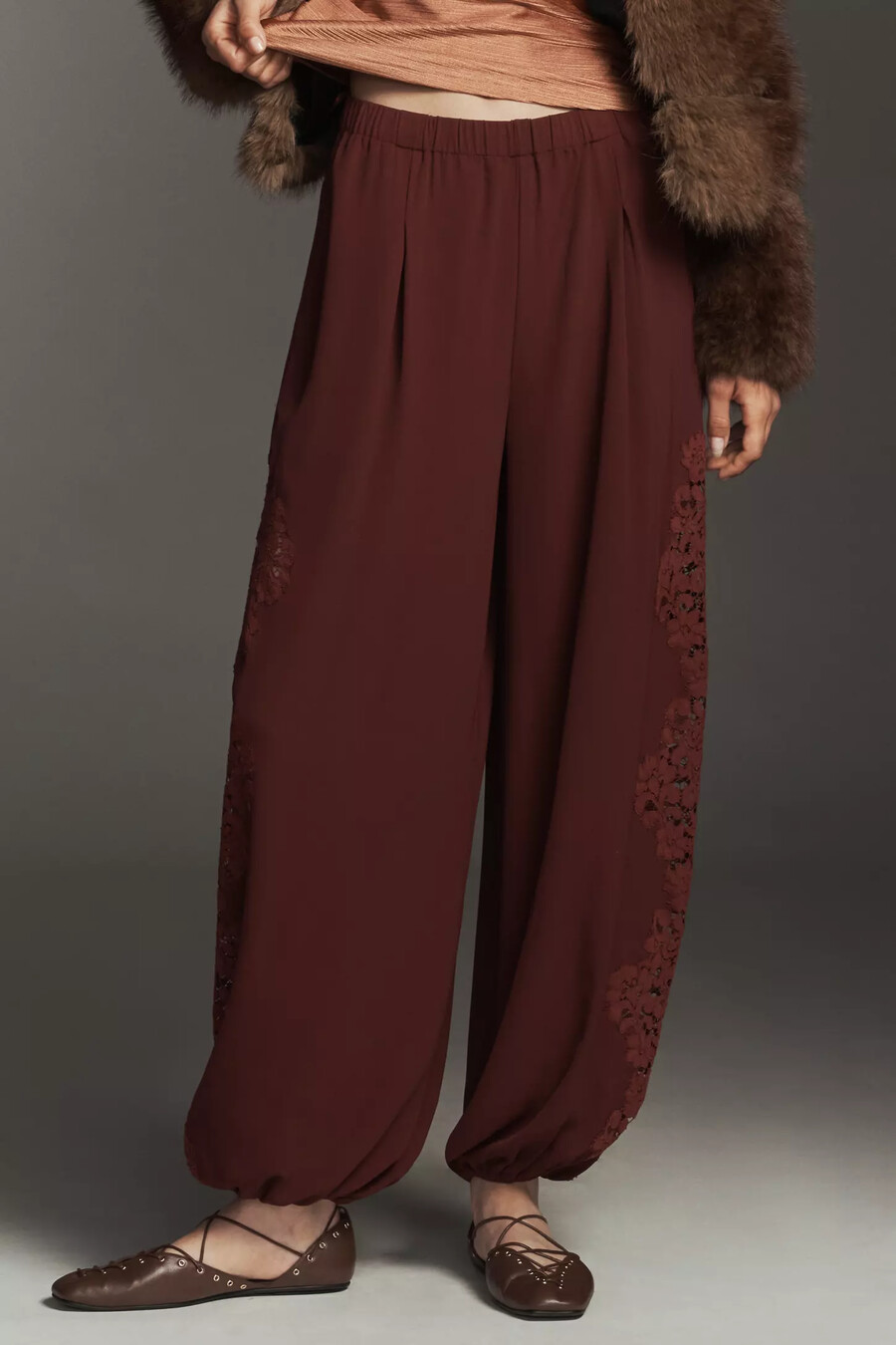 pantaloni a palloncino in pizzo imogen bl-nk