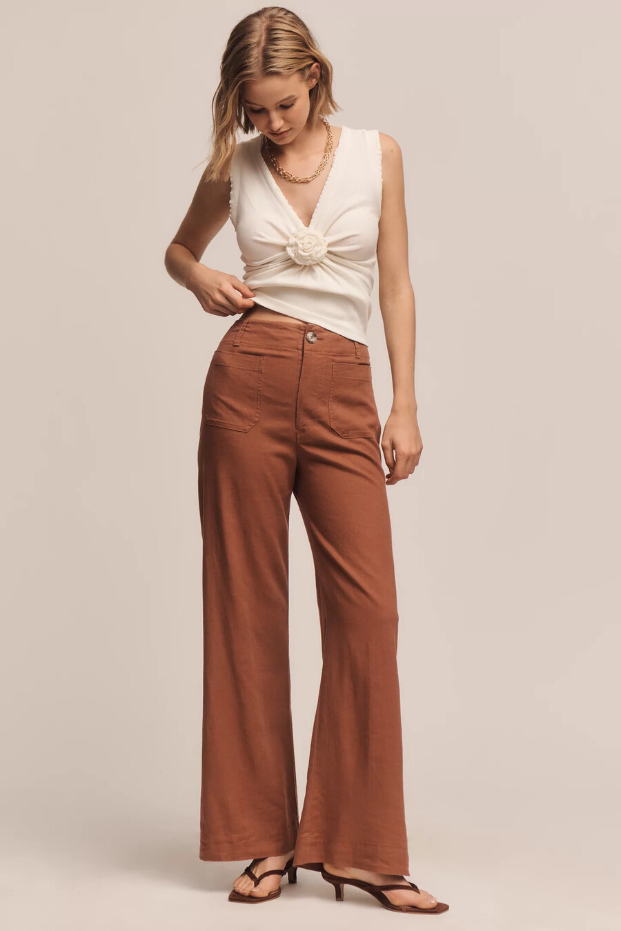 pantaloni larghi e lunghi in lino colette beachy di maeve