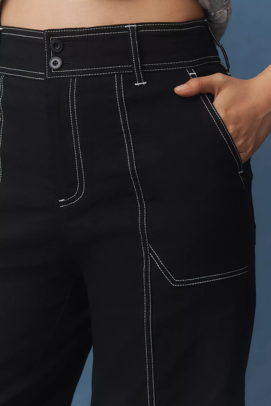 pantaloni a gamba larga con impunture in misto lino maeve