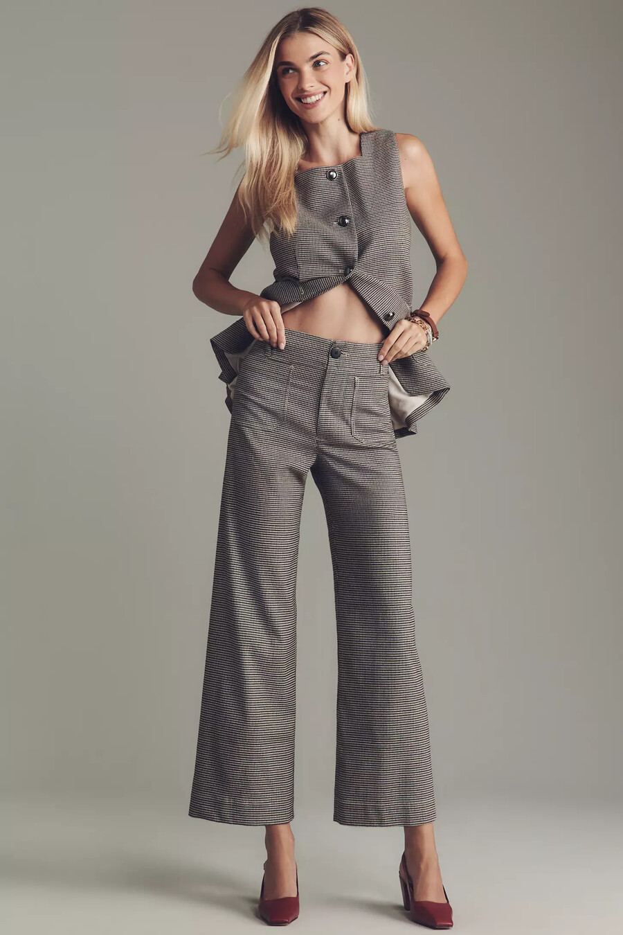 pantaloni a gamba larga colette houndstooth crop di maeve