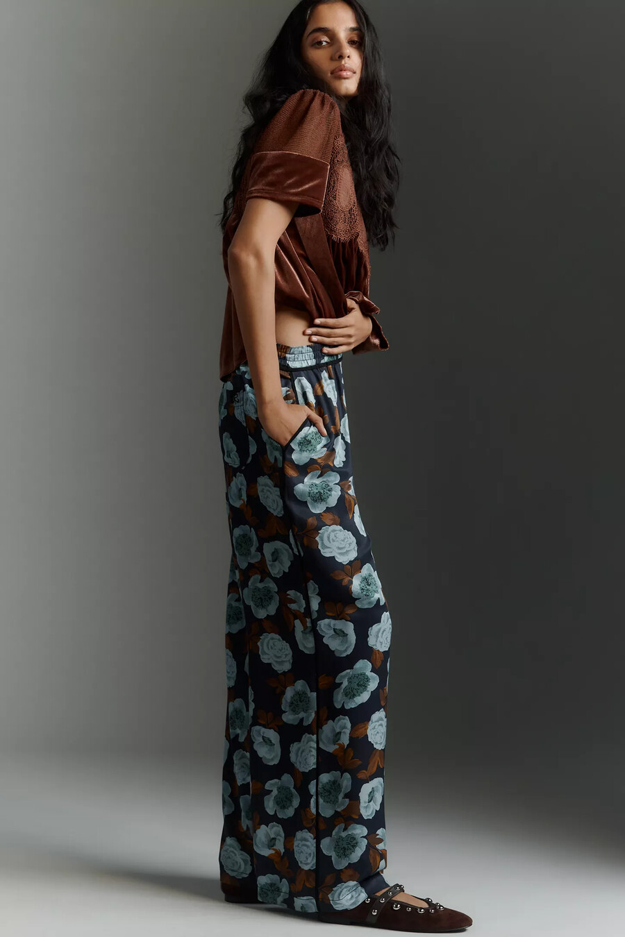 pantaloni larghi stampati brooklin di maeve