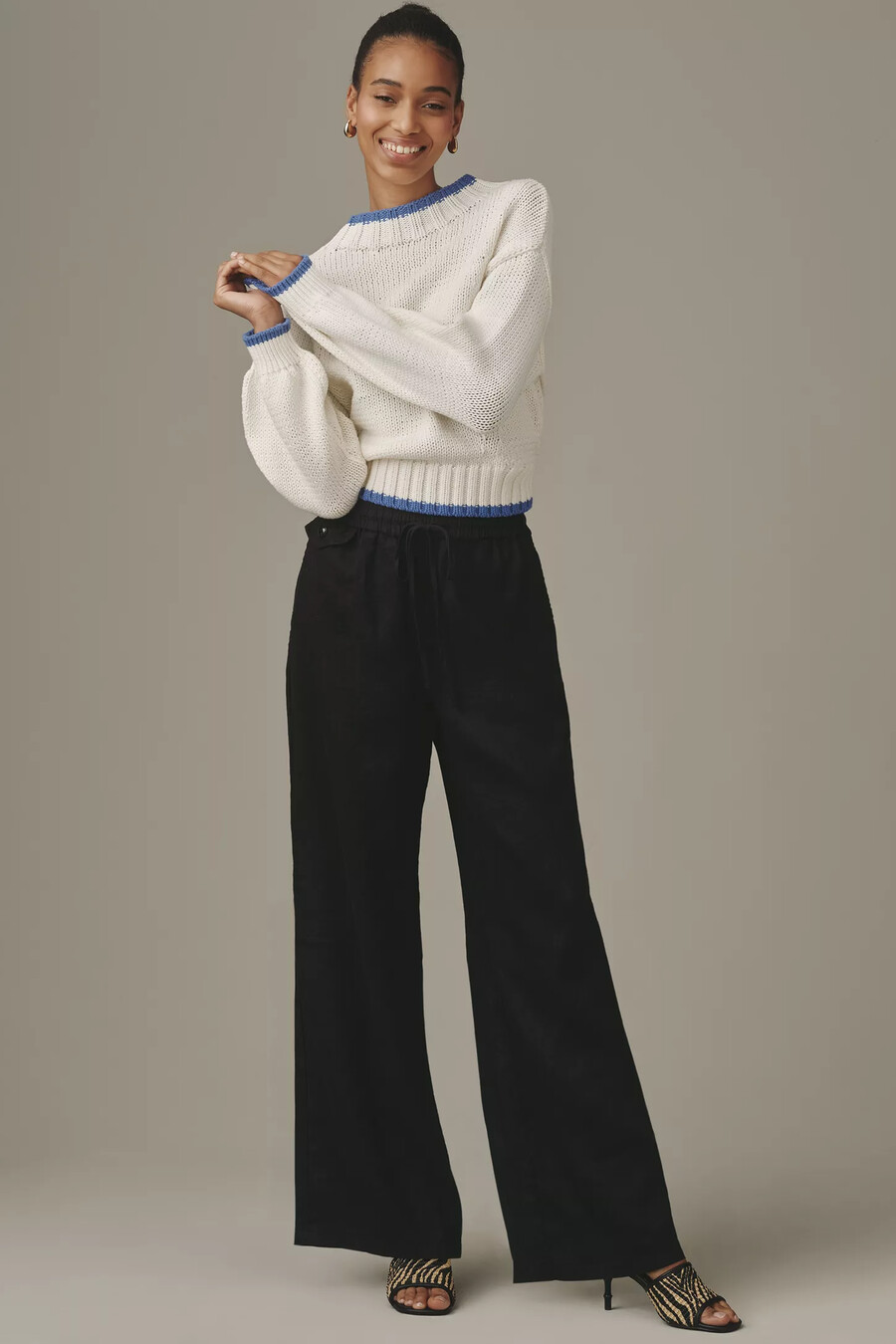 pantaloni in lino brooklin con lacci sul davanti di maeve