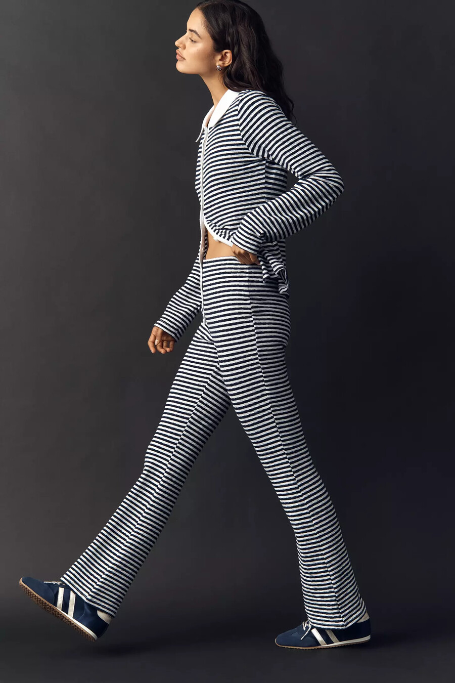 pantaloni a zampa a righe in maglia maeve