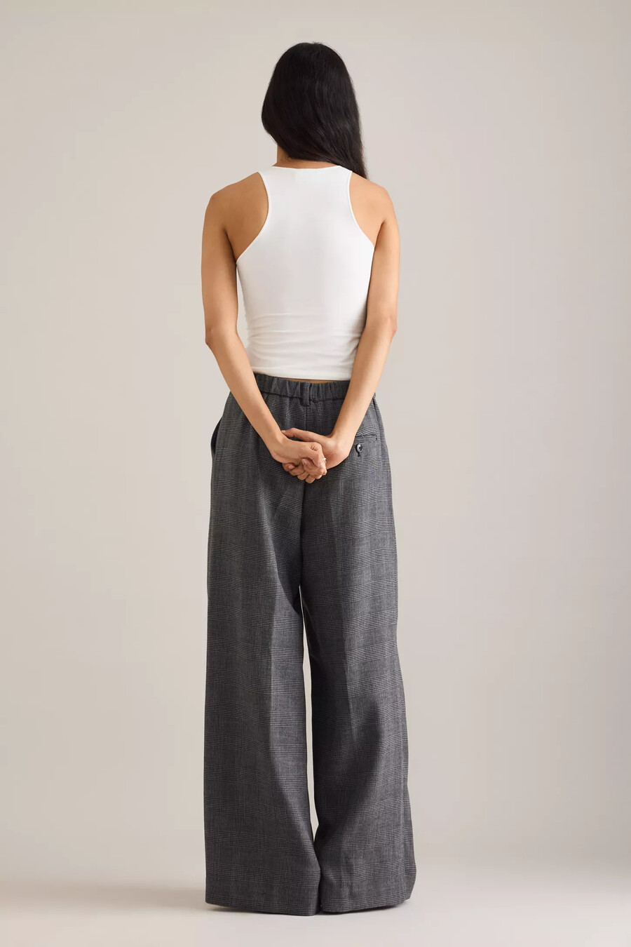 pantaloni a gamba larga con pieghe pied de poule avery di maeve