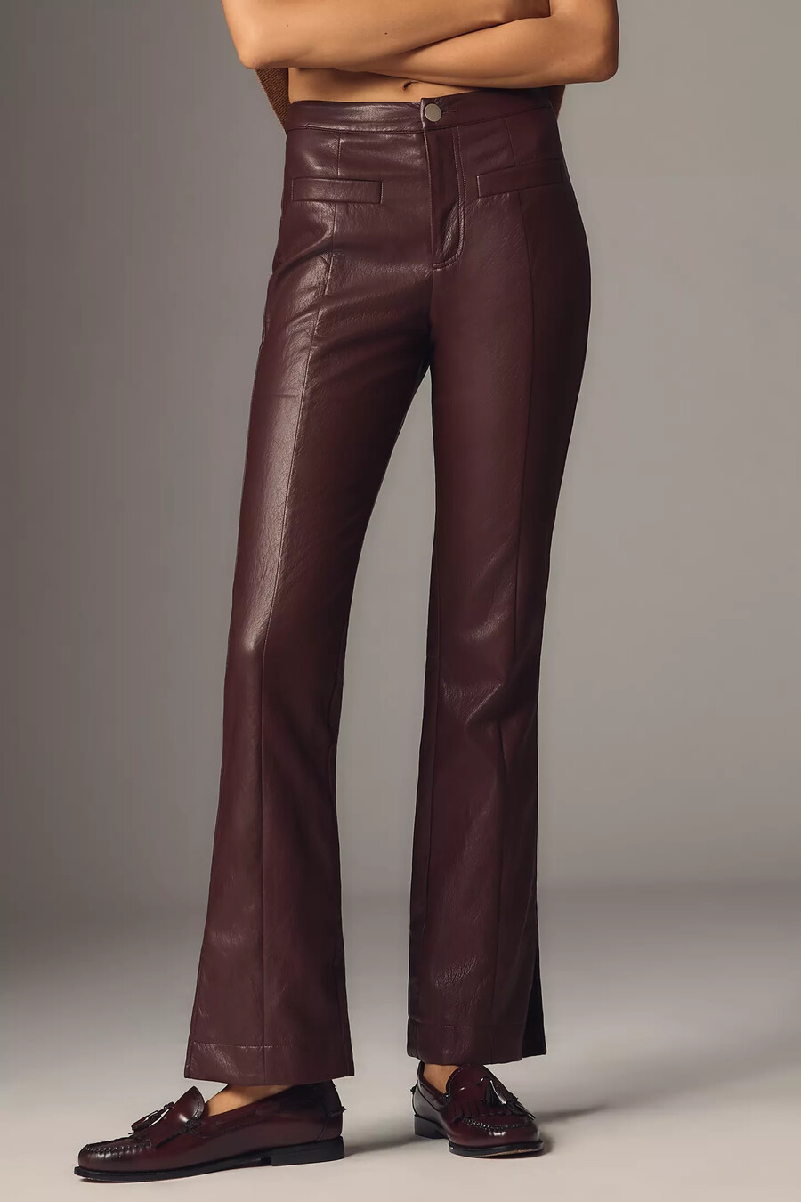 pantaloni a zampa in similpelle a vita alta siempre