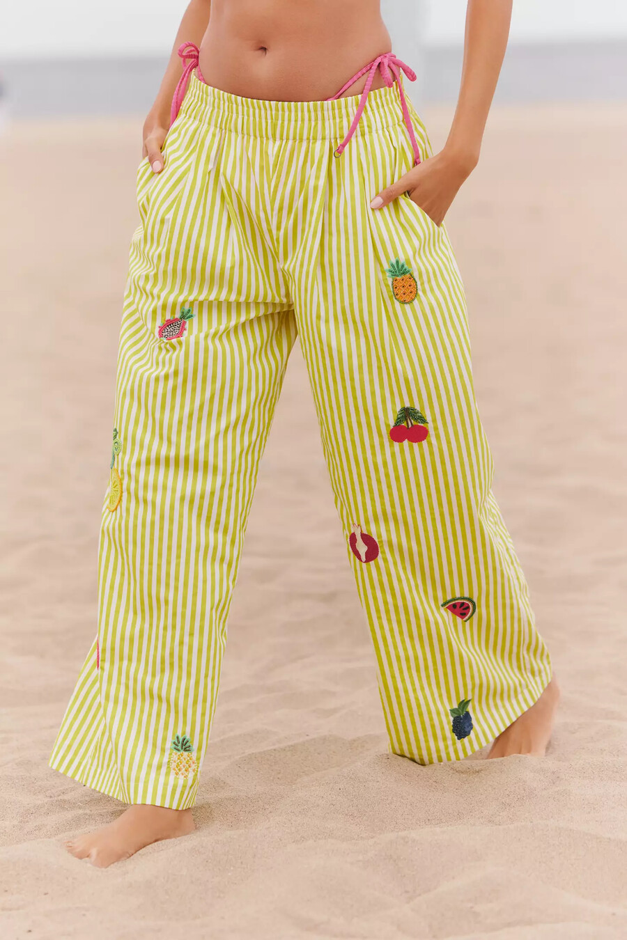 pantaloni pull-on decorati a righe celidonia