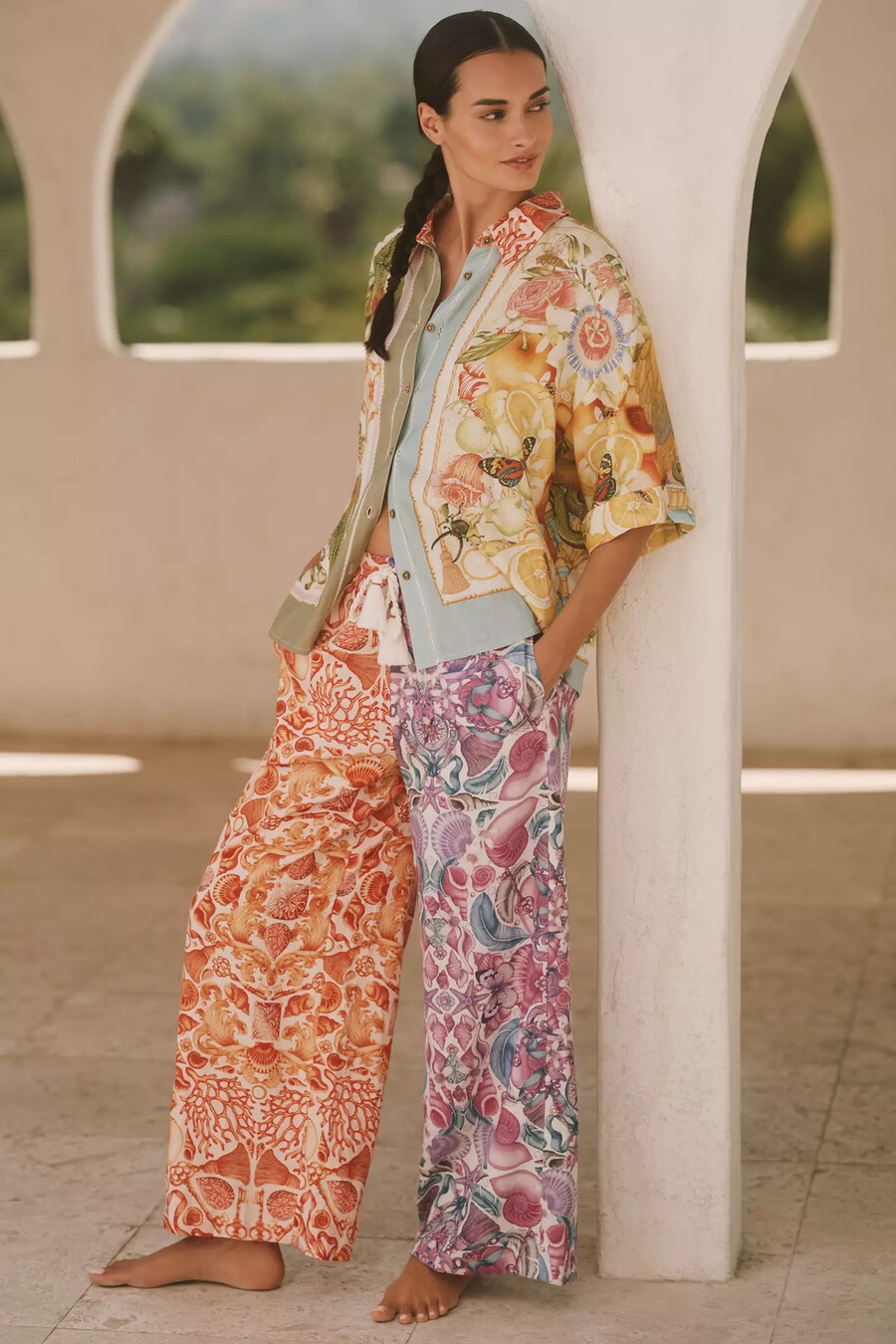 pantaloni in lino a gamba larga stampati emily carter x celandine