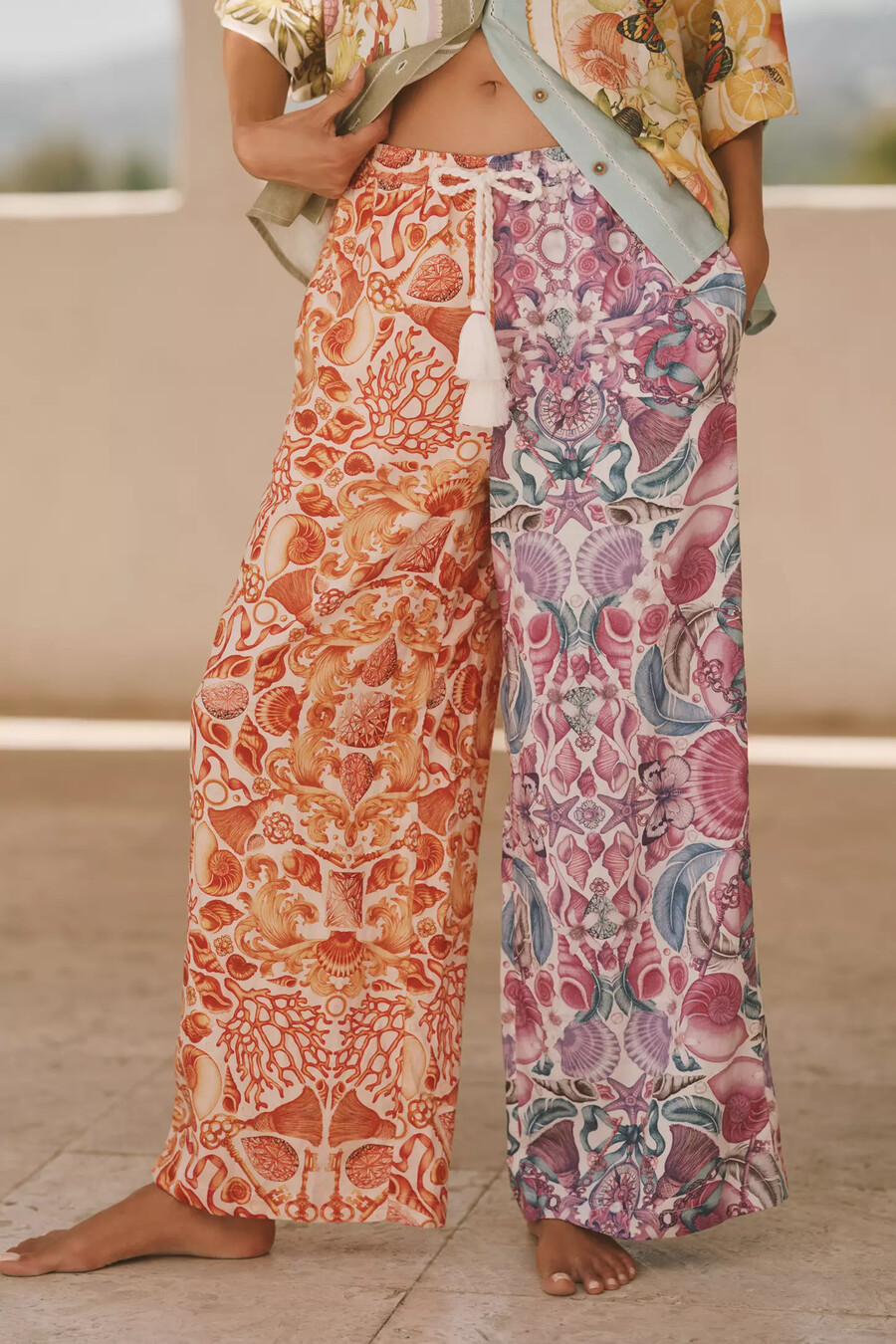 pantaloni in lino a gamba larga stampati emily carter x celandine