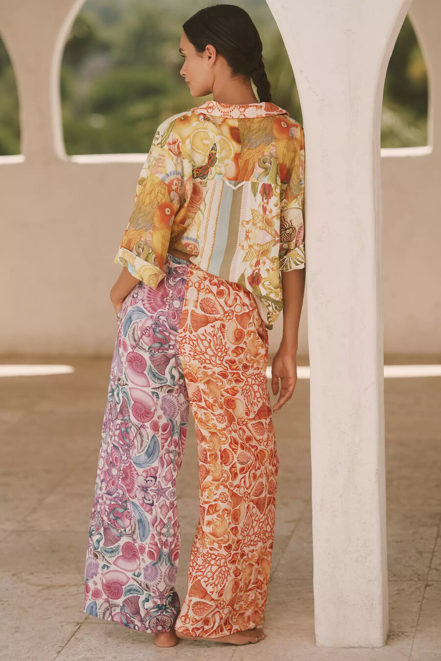 pantaloni in lino a gamba larga stampati emily carter x celandine