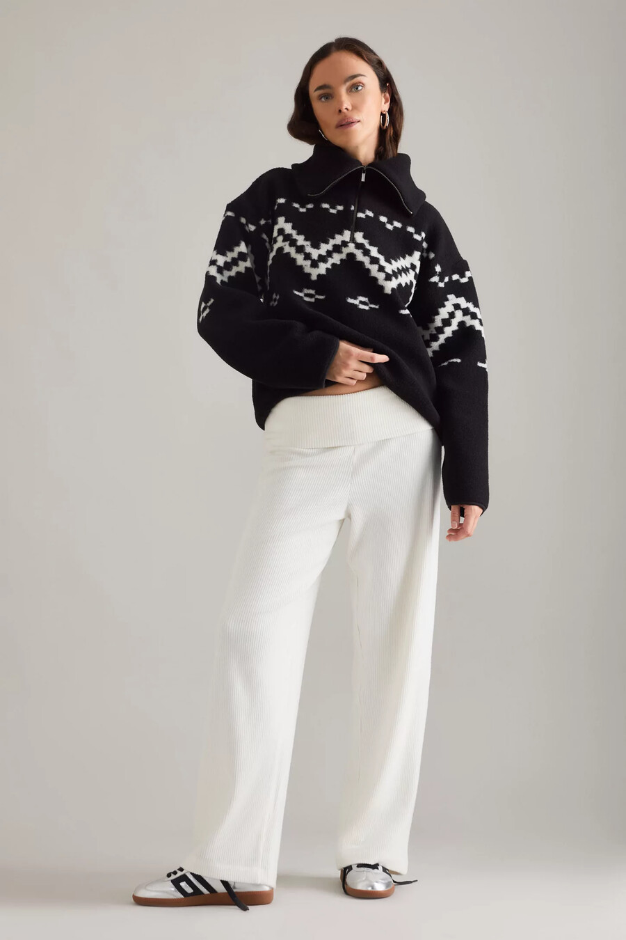 pantaloni a gamba larga con risvolto in vita e coste 4th reckless mahlin
