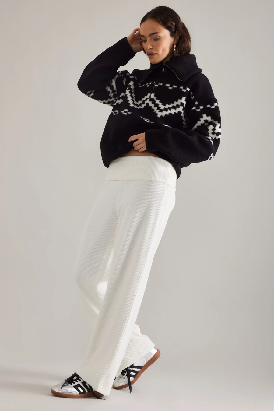 pantaloni a gamba larga con risvolto in vita e coste 4th reckless mahlin